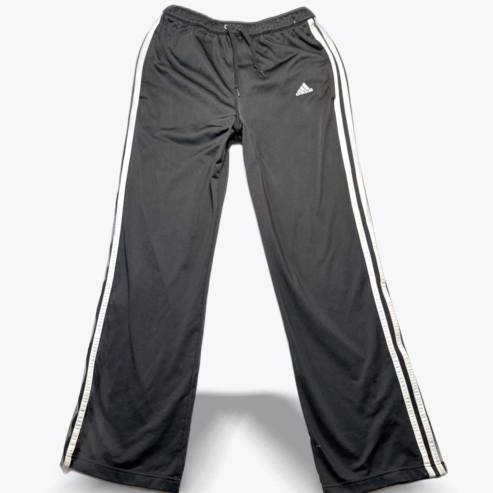 Adidas Track Pants Vintage Y2K 3 Stripe Straight Leg Black White Open Hem Small